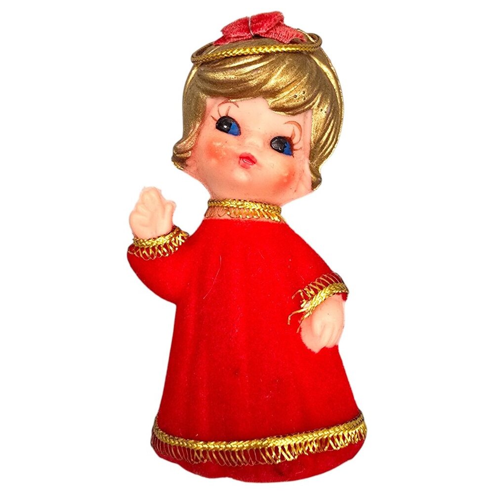 Vintage Flocked Angel Christmas Figurine Choir Girl Japan Mid Century